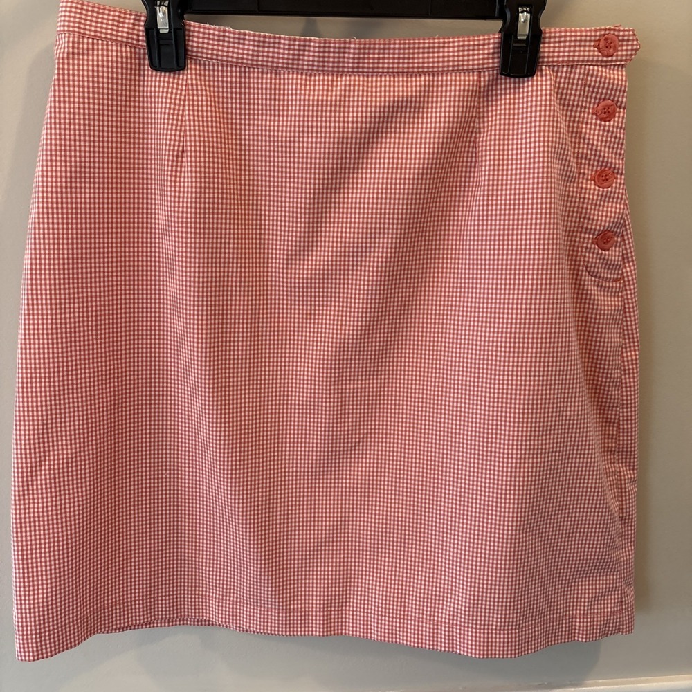 Red White Gingham Cotton Mini Skirt Size 14 Preppy - Picture 3 of 5